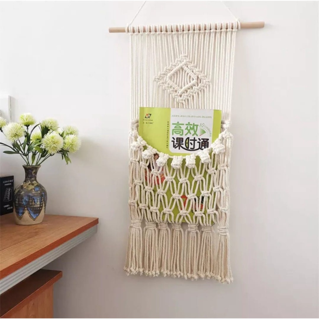 Macrame aesthetic - Tempat buku - Tempat bunga hias - Keranjang serbaguna