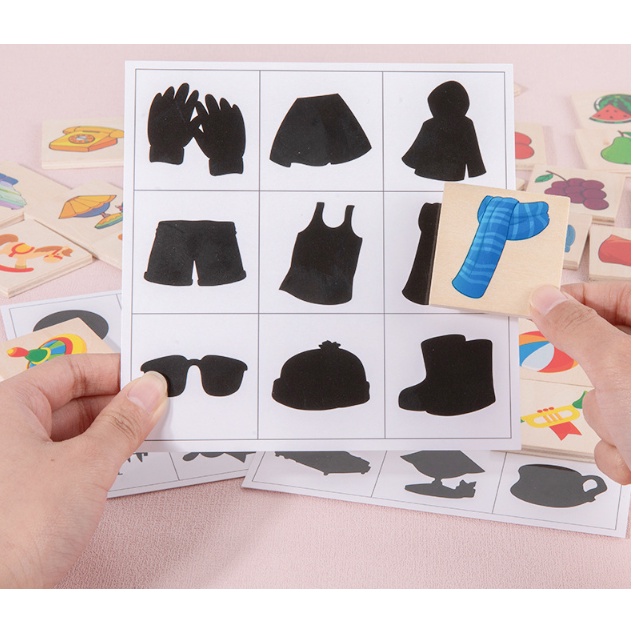 Mainan Edukasi SHADOW PAIRED / Mainan Edukatif Mencocokkan Bayangan / Cocok Bayangan Benda / Wooden Toys Matching Shadow / Mainan Edukasi Kayu Anak Shadow Match
