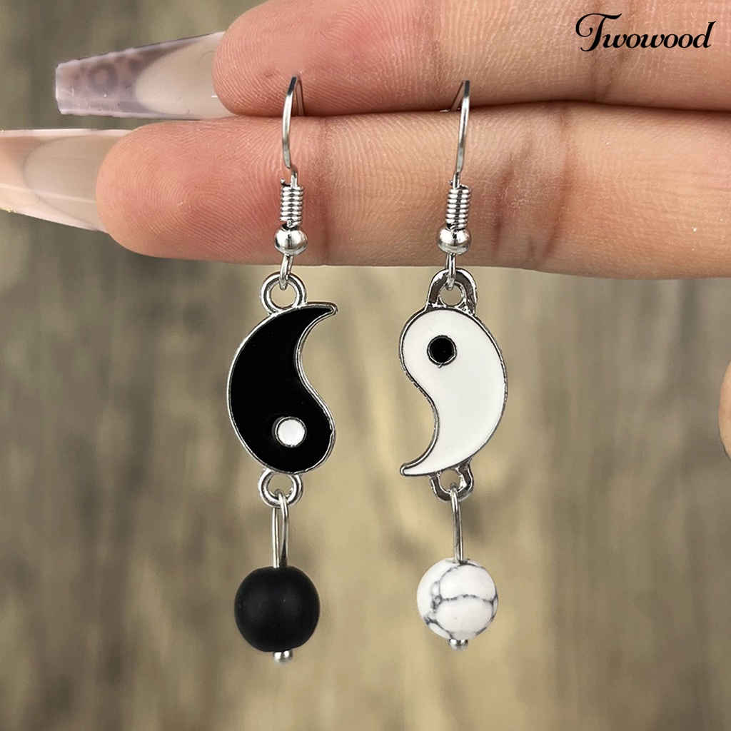 1 Pasang Anting Juntai Model Yin Yang Permukaan Halus