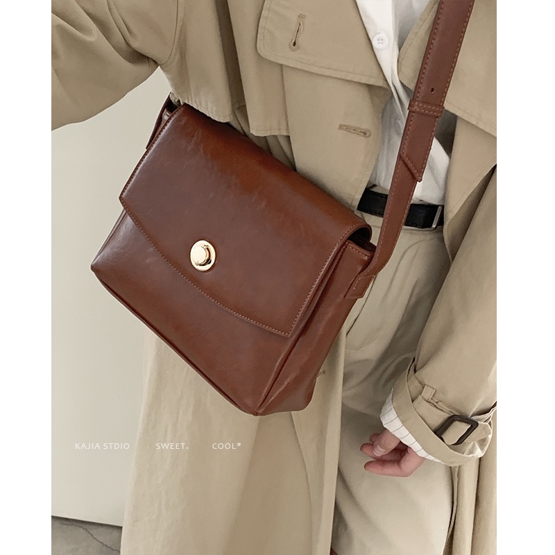 Suhao French niche tas retro wanita 2022 baru fashion high-end tas kotak kecil all-match in one-shoulder messenger bag