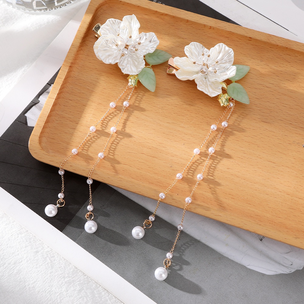 Jepit Rambut Bentuk Bunga Aksen Mutiara Bahan Alloy Ukuran 6cm Untuk Wanita