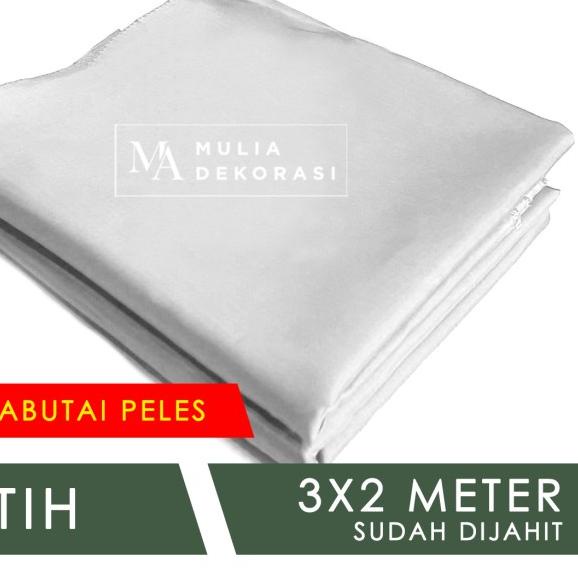 Kain Abutai Peles Dekorasi Backdrop Dijahit Nikahan Lamaran Syukuran - Putih, Kain + Tali