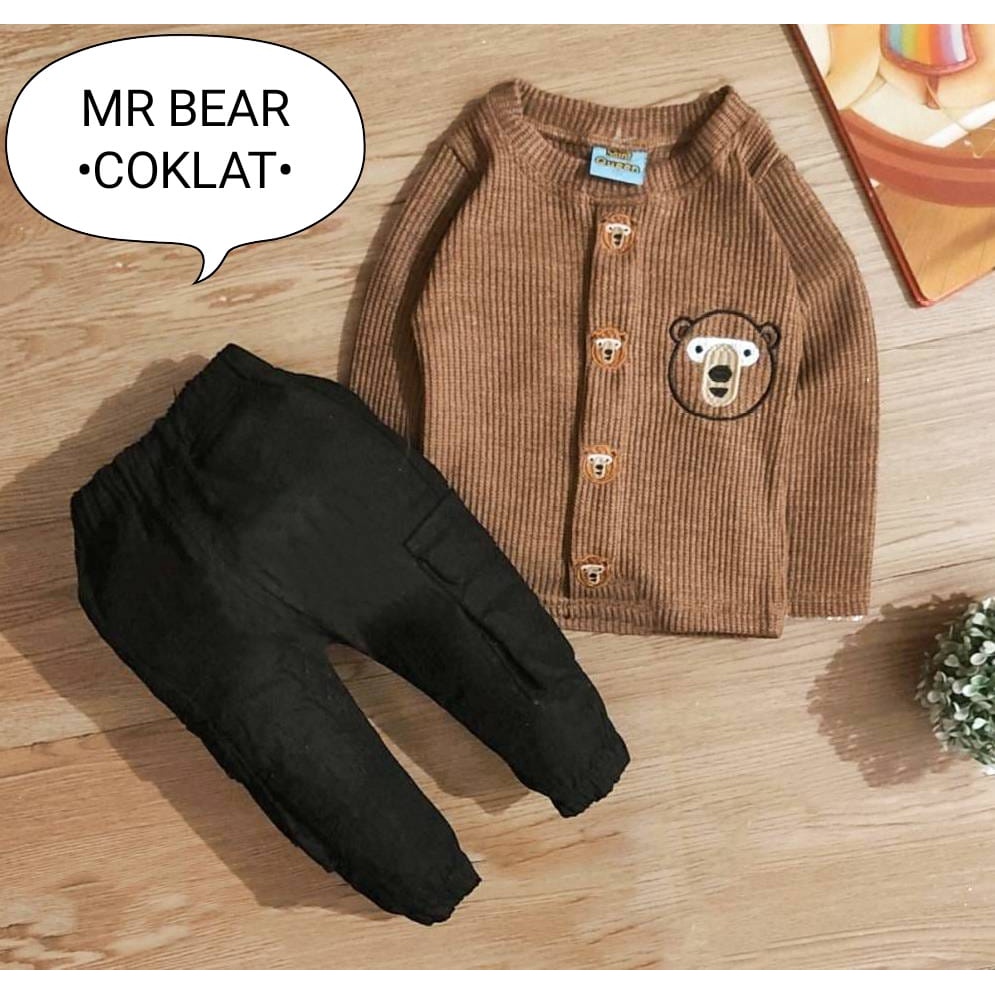 Setelan Anak Laki-Laki / Baju Bayi Cowok Model Sweater Tangan Panjang Celana Panjang Motif Mr Bear Usia 6 Bulan-3 Tahun