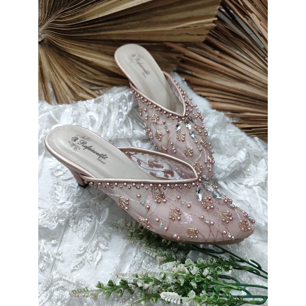 sepatu wedding marisa rosegold diamont 7cm