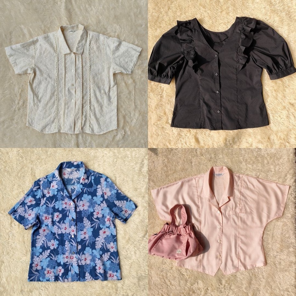 Thrift Kemeja Wanita Lengan Pendek / Blouse Wanita / Kemeja Putih / Kemeja Kotak-Kotak / Kemeja Kant