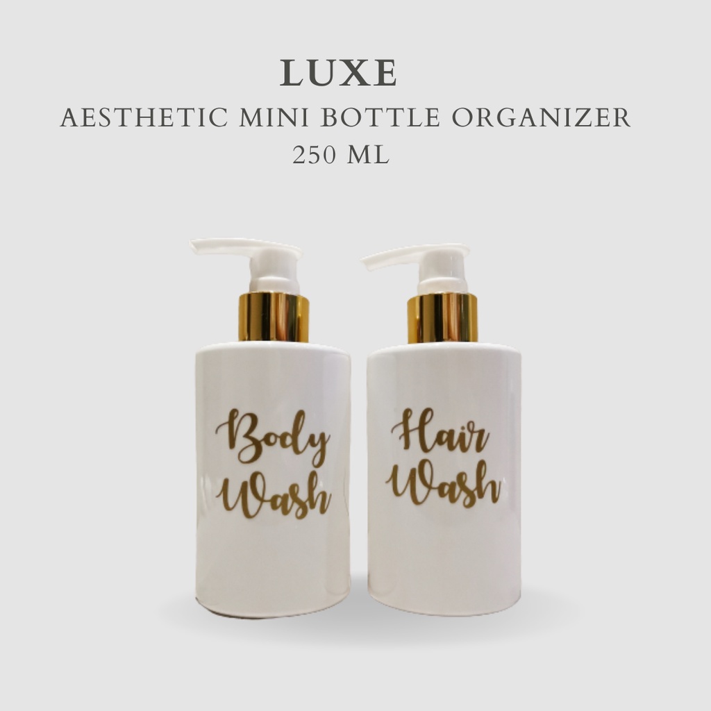 PREMIUM LUXE Botol MINI PUTIH Label GOLD 250 ml  Aesthetic Bottle Refill | Botol refill sabun /botol refill sabun/ botol isi ulang/botol sabun refill/botol sabun/botol pump/botol anak/bathroom organizer/bathroom amenities