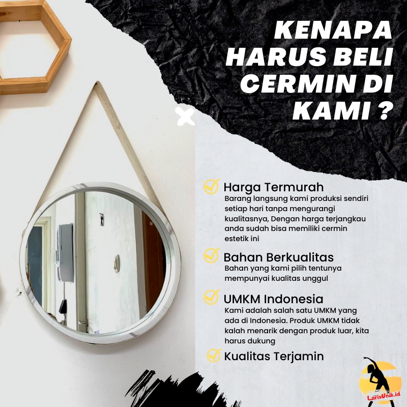 Cermin Aesthetic Estetik Kaca Bulat Bulet Bundar Gantung Dinding Motif Kayu Perlengkapan Dekorasi Rumah Penghias Hiasan Dinding Rumah Kamar Tidur Toilet WC Wastafel Mandi Gantung Hanging Mirror Miror Wall Pinterest Tali Vintage Frame Bingkai Tebal