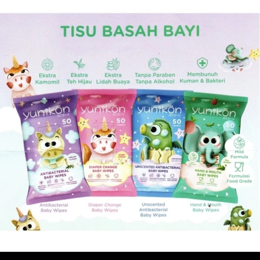 Makassar ! Baby Wipes Tissue Basah Bayi Yunikon 50s Buy 1 Get 1 Free