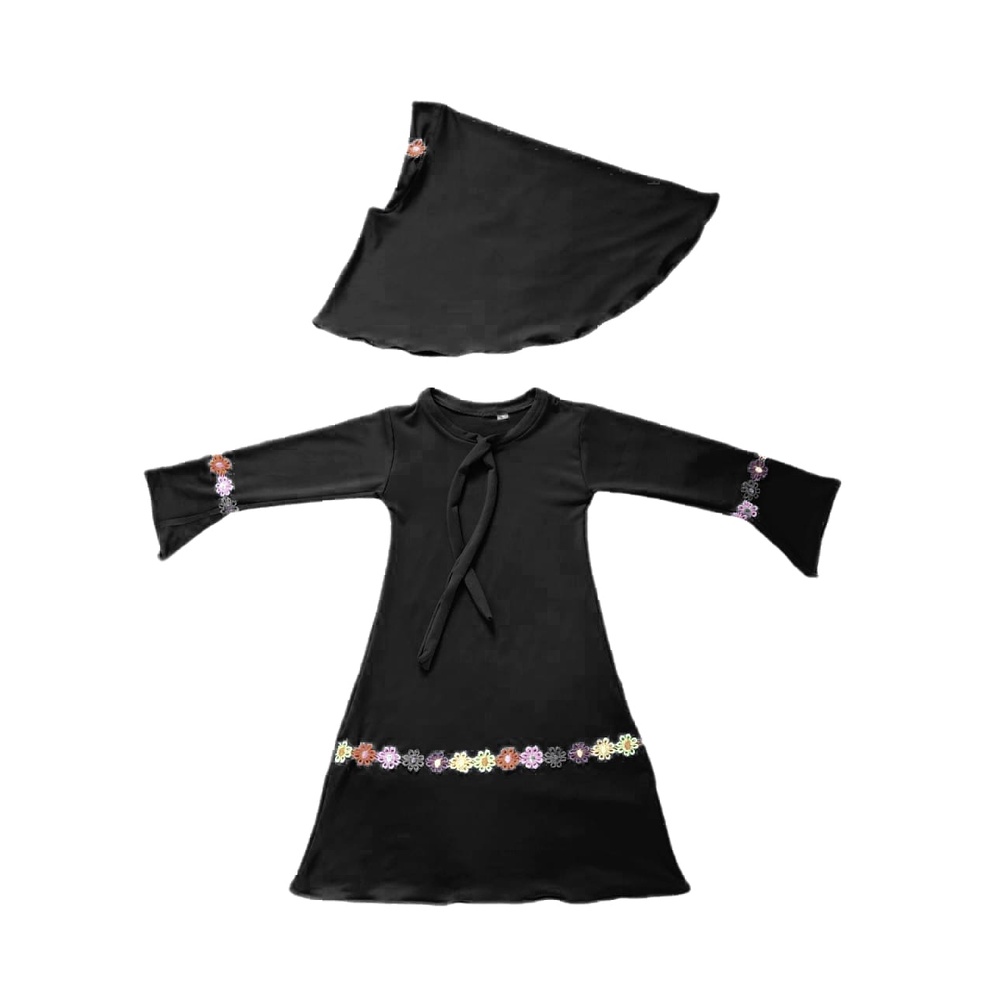 baju anak perempuan | gamis bayi perempuan | gamis anak perempuan | gamis syar'i renda melati pelangi hitam