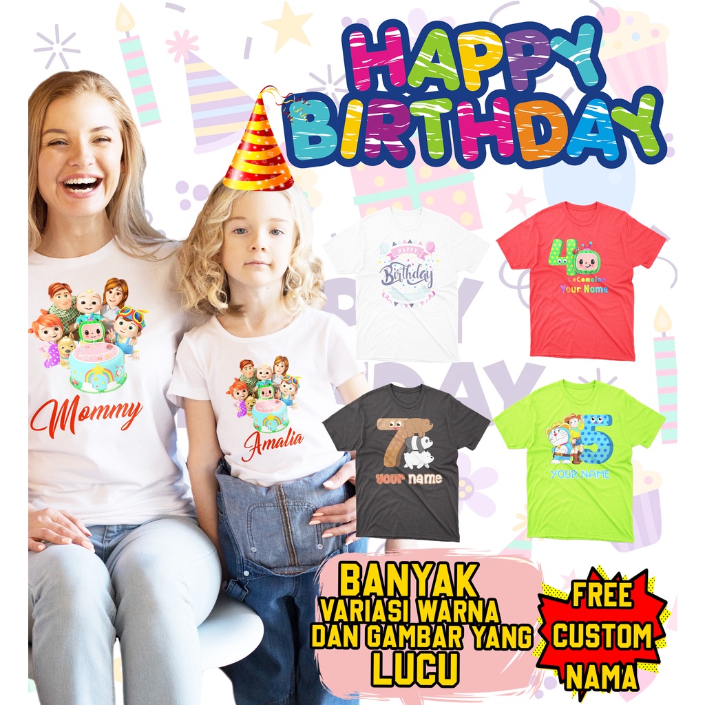 FREE CUSTOM NAMA | Kaos Ulang Tahun / Birthday Couple Keluarga / Family Set / Design Angka / Number Design Bahan Katun Cotton Combed 30s Premium