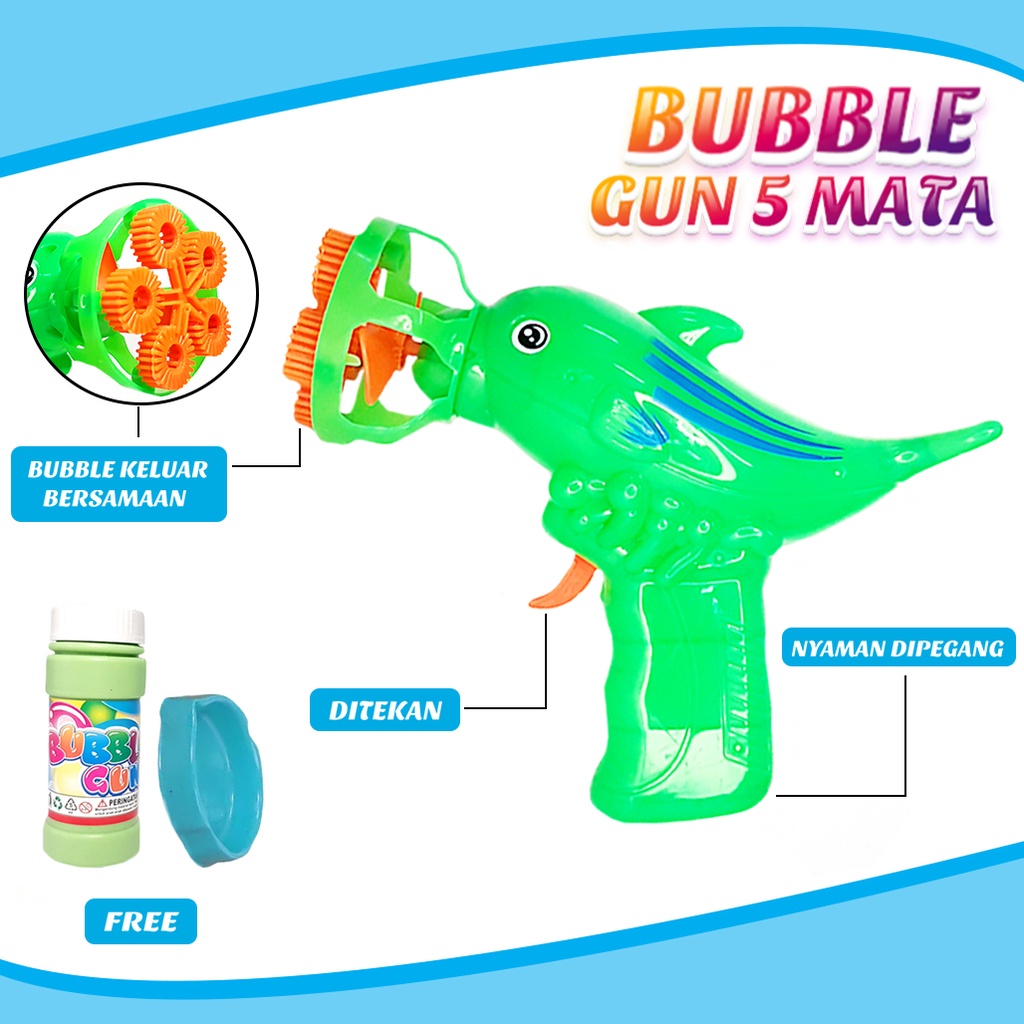 (BISA COD) Bubble Gun Dolphin 5 Mata / Mainan Anak Tembak Gelembung Air Sabun JSP