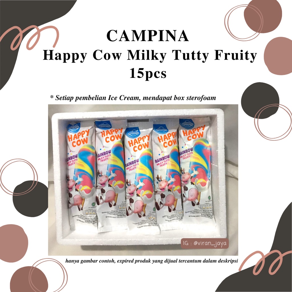 

Ice Campina Happy Cow Milky Tutty Fruity 15 Pcs + Foambox - Es Krim