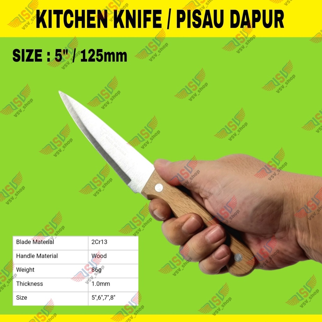 Pisau Dapur Gagang Kayu Premium Kitchen Knife 5&quot;,6&quot;,7&quot;,8&quot; Chef Knife