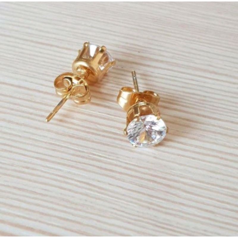 Anting tusuk desy permata satu gold titanium