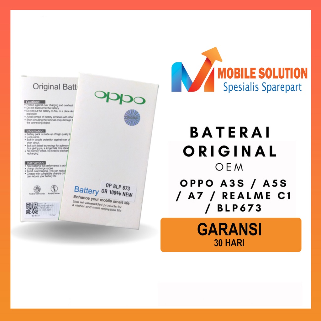 Grosir Baterai Oppo A3S / Baterai Oppo A5S / Baterai Oppo A7 / Baterai Realme C1 / Baterai Oppo Blp673 Oem - Parts Kompatible Dengan Produk Oppo Garansi 1 Bulan + Packing