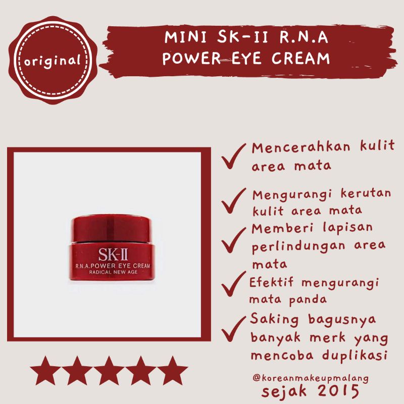 SK II SK-II R N A POWER EYE CREAM 2,5 gr RADICAL NEW AGE MINI TRAVEL SIZE SAMPLE ORIGINAL ASLI KRIM 