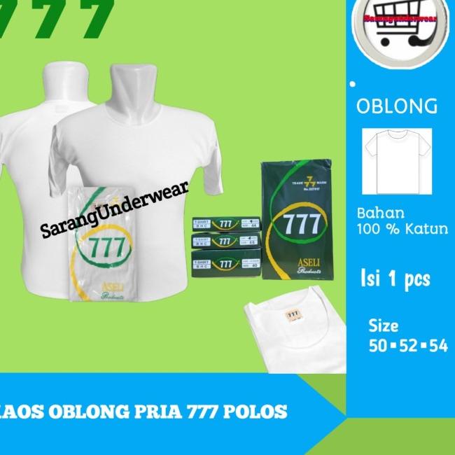 kaos oblong pria 777 polos O 777 size 50-52-54/kaos oblong jumbo - Putih, 50