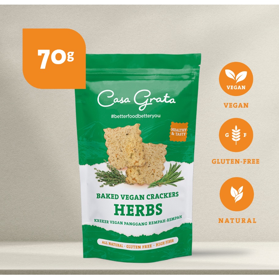 

Casa Grata - Herbs Crackers 70 gram - snack Vegan / snack Gluten Free