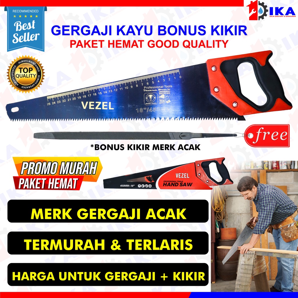 GERGAJI KAYU + KIKIR (UKURAN DAPAT ACAK) /GERGAJI KAYU MURAH TAJAM SERBAGUNA POTONG APAPUN TOP