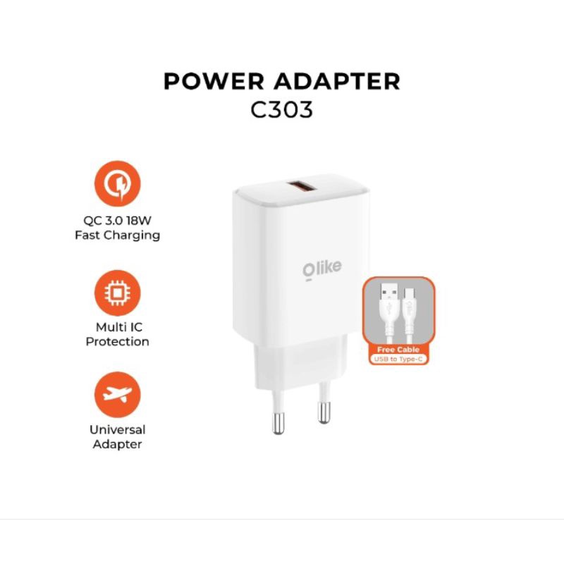 Charger Type-C Olike C303 Flash Charging 18W Super Fast Charging Original Garansi Resmi