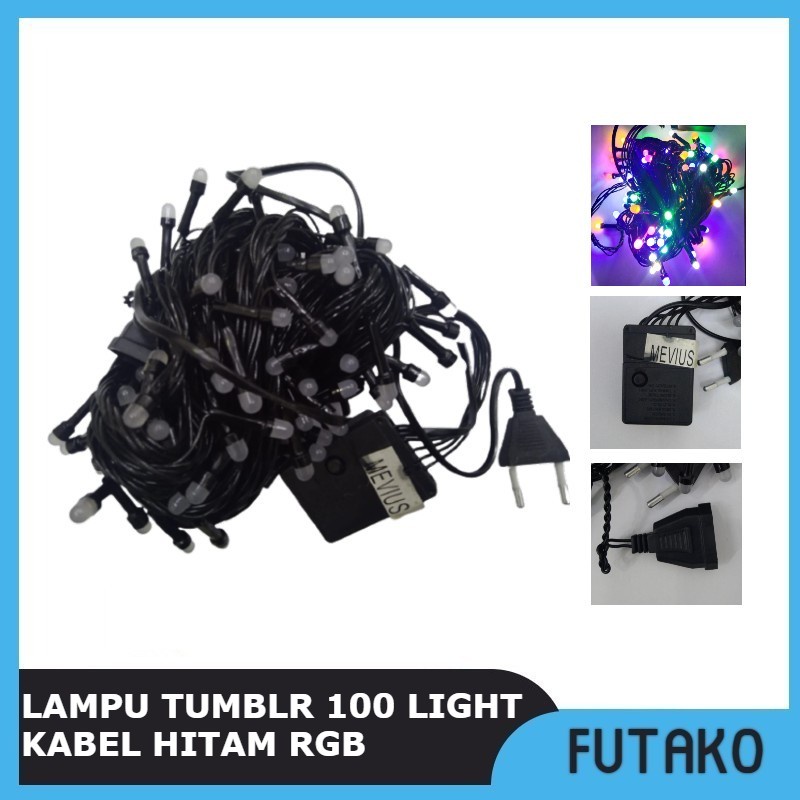 FUTAKO Lampu Tumblr Natal LED / Dekorasi / Twinkle Light RGB FULL 100 lampu KABEL HITAM