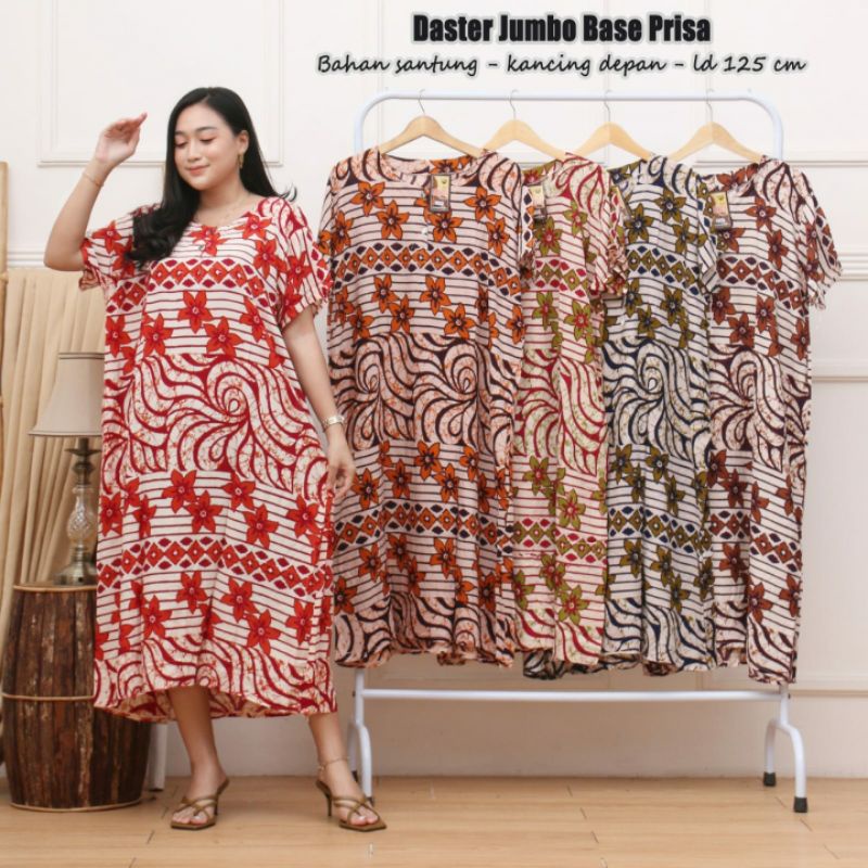 DASTER JUMBO XXL MOTIF BASE PRISA BUSUI KANCING BUMIL DRESS BAJU TIDUR