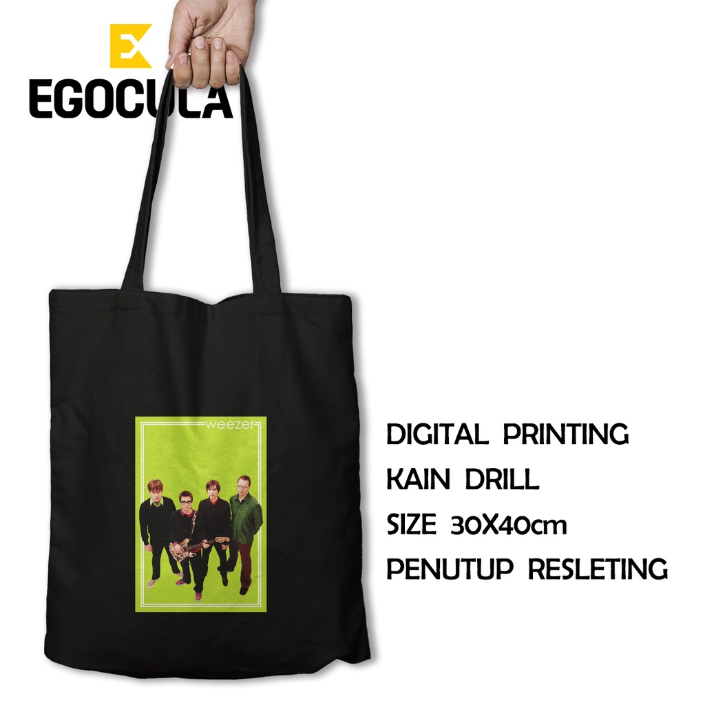 WEEZER Egocula Tote Bag Pria Wanita Tas Jinjing Sekolah Kuliah Resleting Hitam 30x40