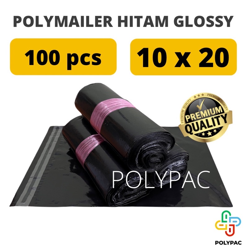 

Polymailer PE HITAM GLOSSY [10x20] isi 100 pcs - Polymailer Hitam Premium