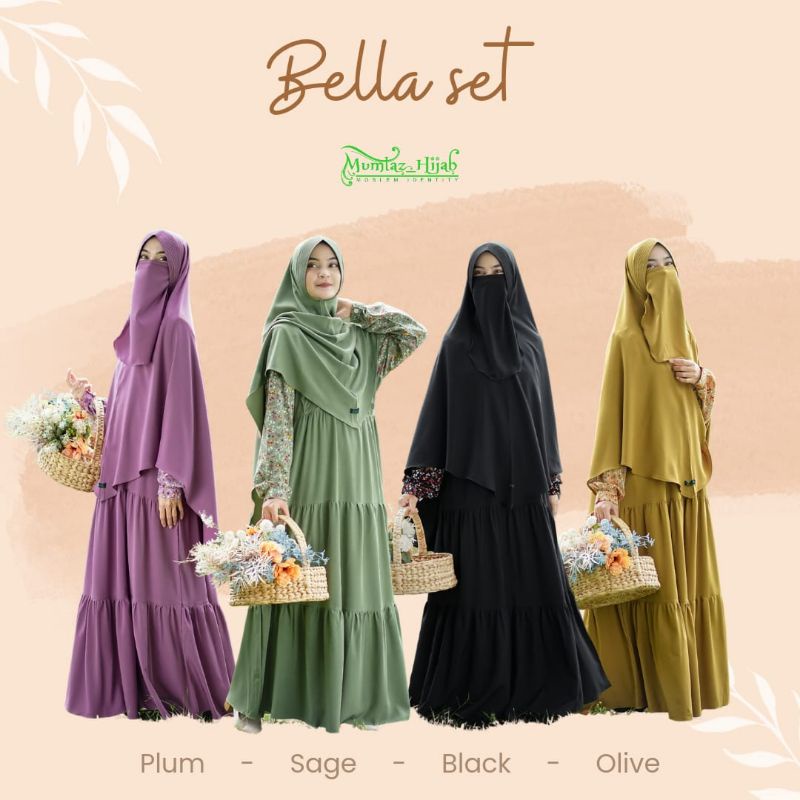 Jual Bella Set By Mumtaz Hijab Set Gamis Katun Rayon Motif Bunga Mix