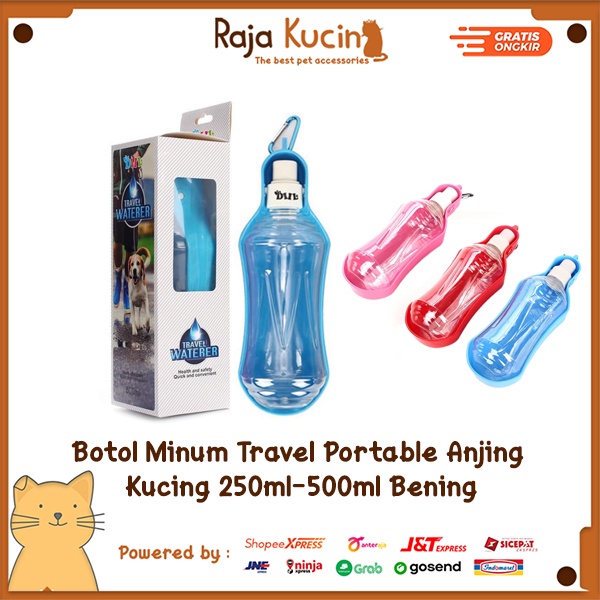Botol minum travel portable anjing kucing 250ml-500ml bening