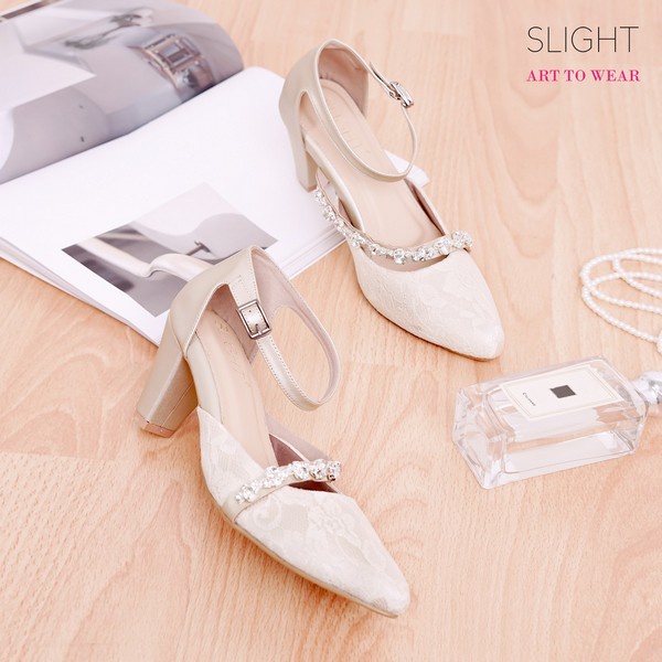 SLIGHT Sepatu High Heels Pointed Straps Ophelia Putih Gold Pink