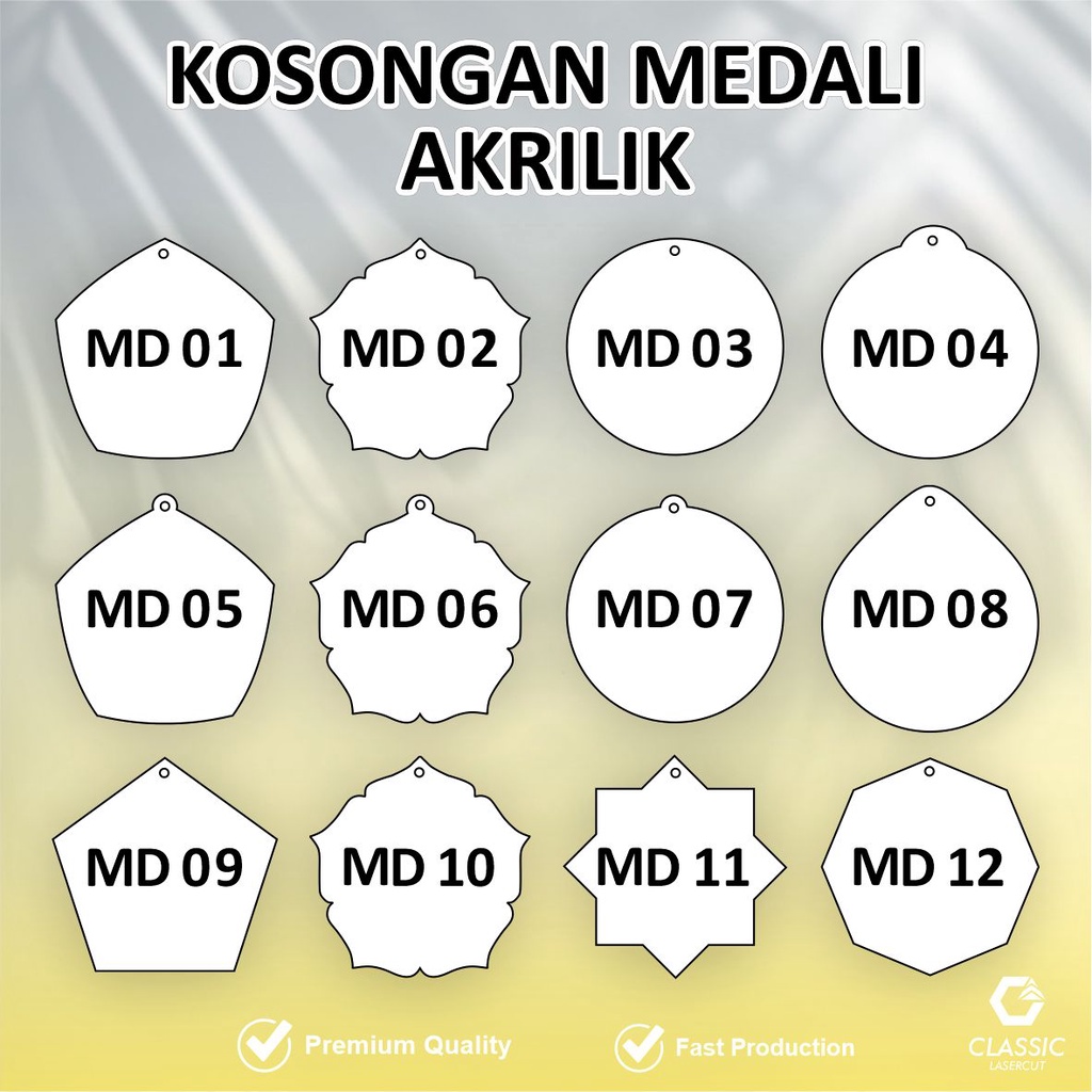 Bahan Polos Medali Akrilik 2mm / Medali Kosongan Akrilik / Medali / Medali Akrilik 2mm / Custom Medali