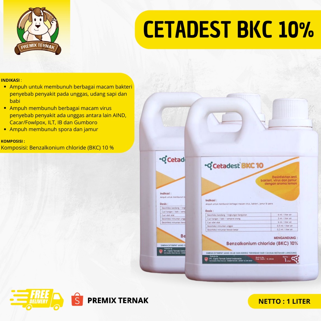 Desinfektan CETADEST BKC10 1LITER Ampuh Aman Spektrum Luas Ayam Sapi Anjing Kambing dan Domba