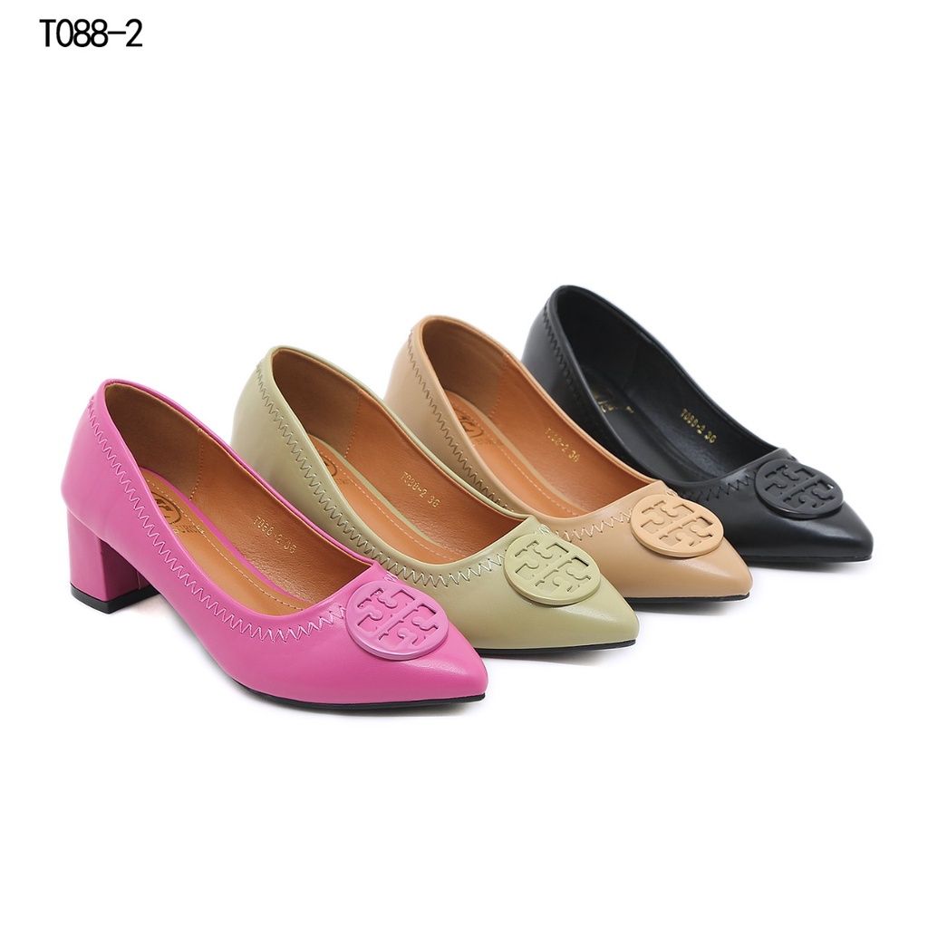 TB Leather Block Heel Pumps T088-2