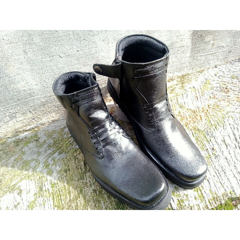 Sepatu pdh  pria kulit asli resleting sol tebal datar rata radial pendek polri tni satpam security kerja kantor original 100% sapi bandung size 39 40 41 42 43 44 45