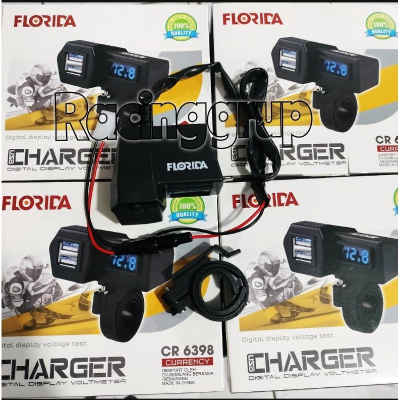 Voltmeter Digital Usb Double Charger Hp Di Stang Motor - Dual Usb Charger Hp Plus Voltmeter 12v(BYK90)