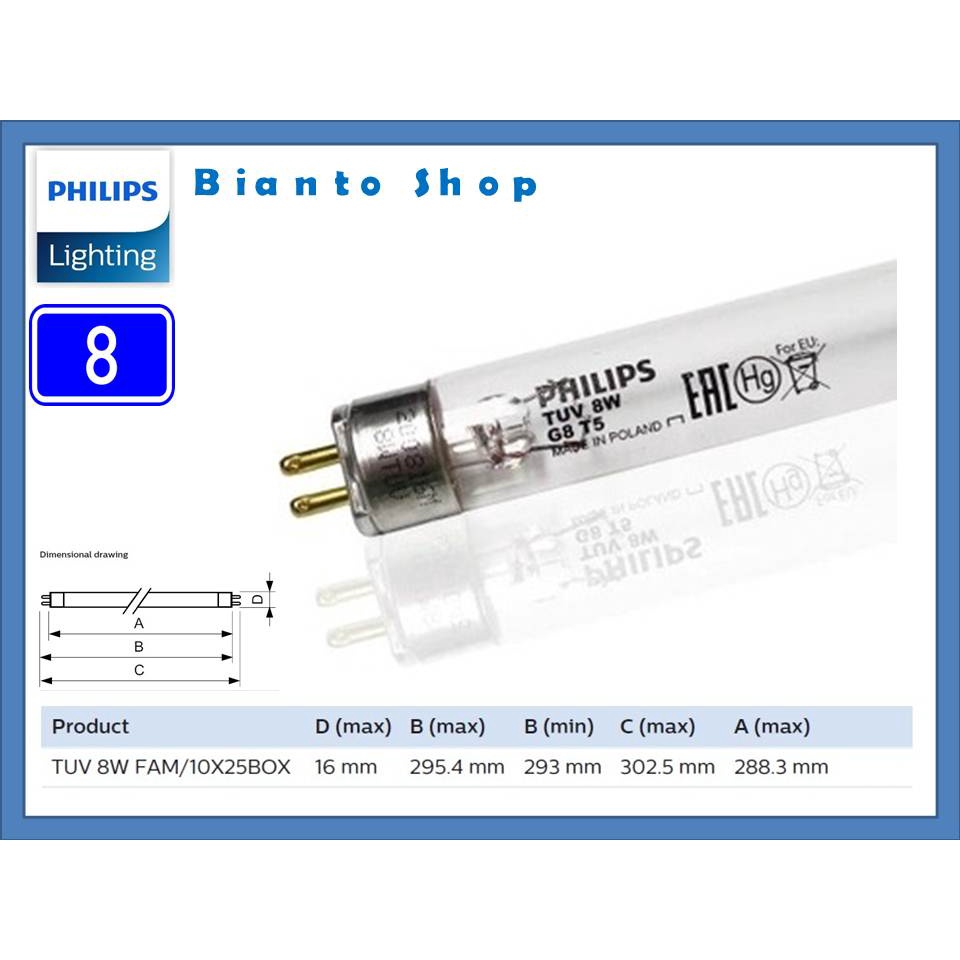 PHILIPS LAMPU ULTRAVIOLET Germicidal AntiVirus UVC - 8 Watt REFILL