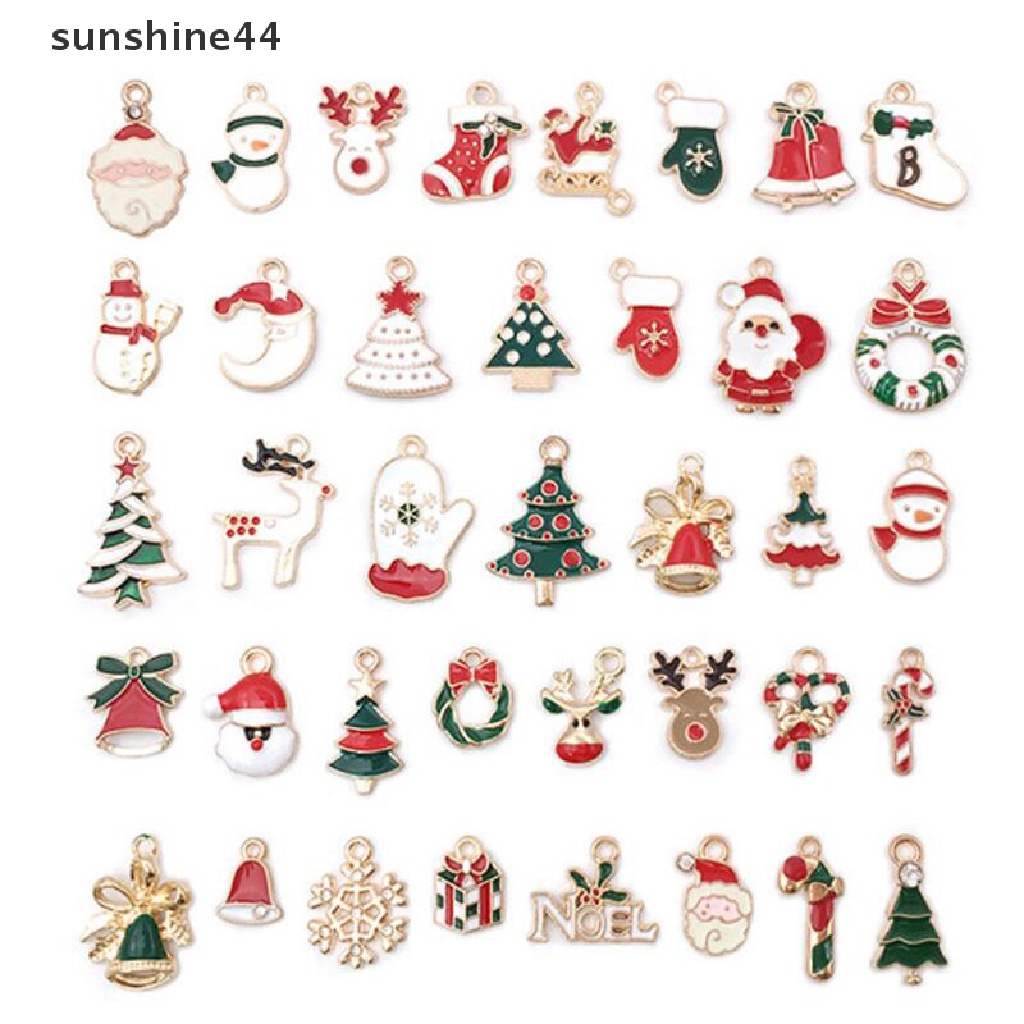 Sunshine 38Pcs / Set Liontin Enamel Motif Natal Untuk DIY Perhiasan / Gelang