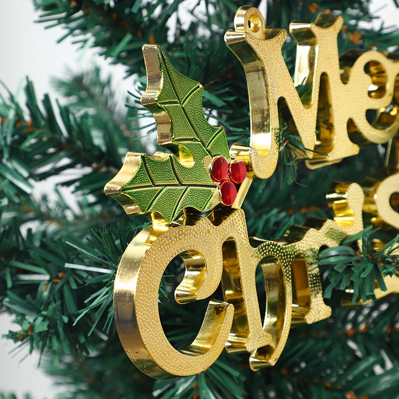 1 Pc Ornamen Gantung Desain Tulisan Merry Christmas Warna Emas Silver Untuk Dekorasi Pintu
