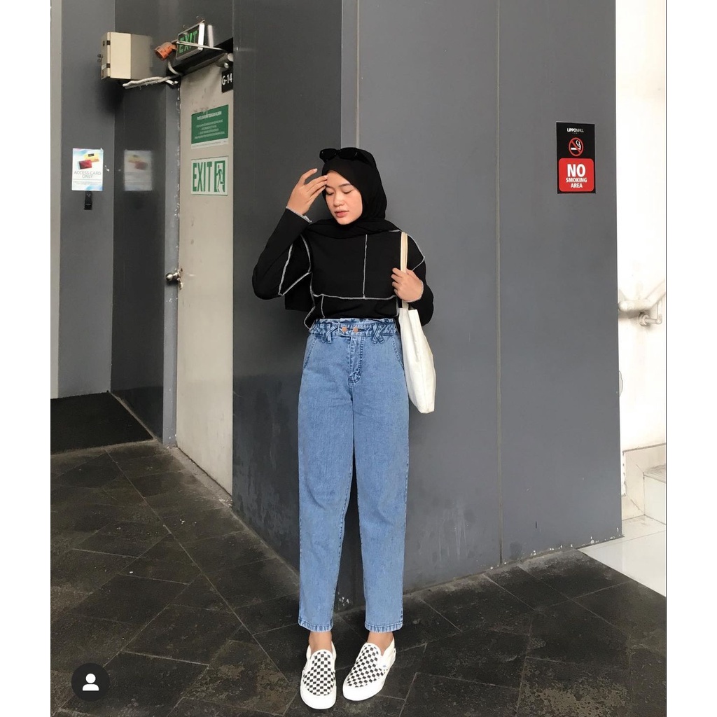 Shenelin Celana Boyfriend Jeans Highwaist Baggy Wanita Ankle Remaja Wanita Outfit