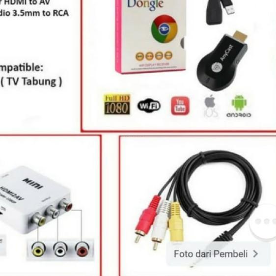 ANYCAST WIFI DONGLE + CONVENTER HDMI TO RCA + KABEL RCA KE TV TABUNG