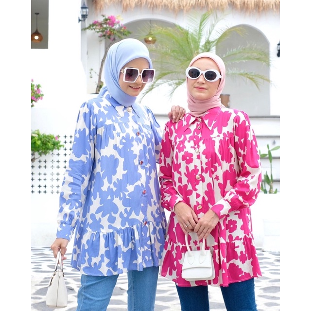 Ounadoutfit Dessert blouse colorfull premium | blouse wanita rayon | blouse busui muslimah | atasan motif bunga | baju wanita muslim | kemeja kantor motif