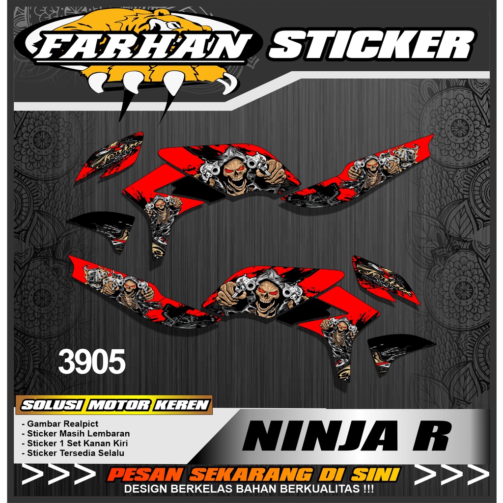 f3905 Skotlet Striping Semifull Set Kanan Kiri Motor Ninja R Lama Variasi Desain Tengkorak Pistol St