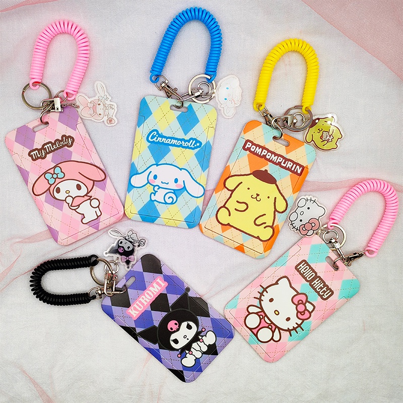 Sanrio Card Holder Dengan Telescopic Spring Rope Sling Untuk Pemegang ID Lencana Lucu Kartu Gantungan Kunci Anti-lost Sling Untuk Anak Perempuan fashion Hadiah