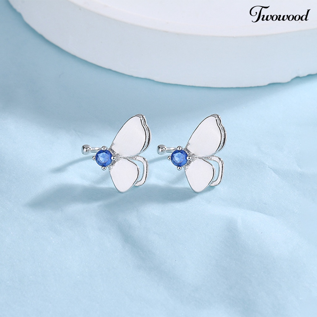 1 Pc Anting Ear Cuff Cubic Zirconia Bentuk Kupu-Kupu Warna Biru Untuk Wanita Butterfly