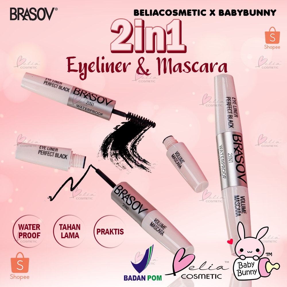 ❤ BELIA ❤ BRASOV 2IN1 Volume Mascara &amp; Eyeliner Perfect Black Waterproof | Mascara | Maskara | Eye liner Pen | BPOM