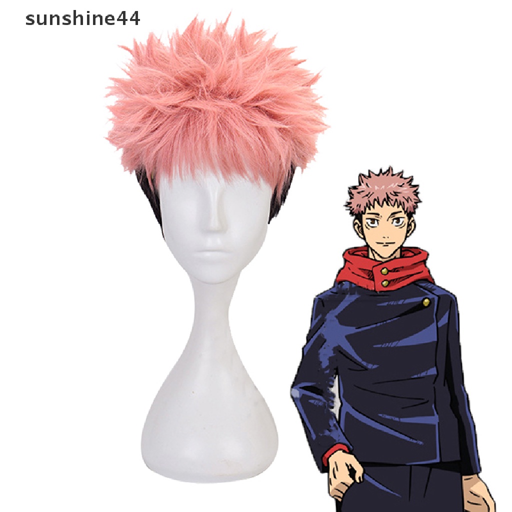 Sunshine Aniem Jujutsu KaisenYuji Itadori Wig / Rambut Palsu Sintetis Model Kepang Warna Pink Smoky Untuk Cosplay