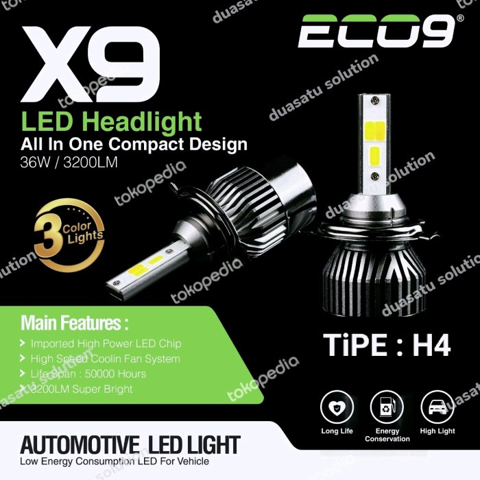 LED Mobil Luminos ECO9 X9 H11 30W 3Warna -Bohlam Led Hedlamp foglamp