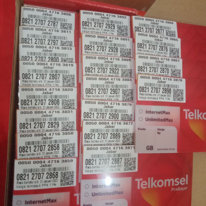 Perdana Telkomsel 0k Urut SN Exp Januari 2023 1Box 100pcs