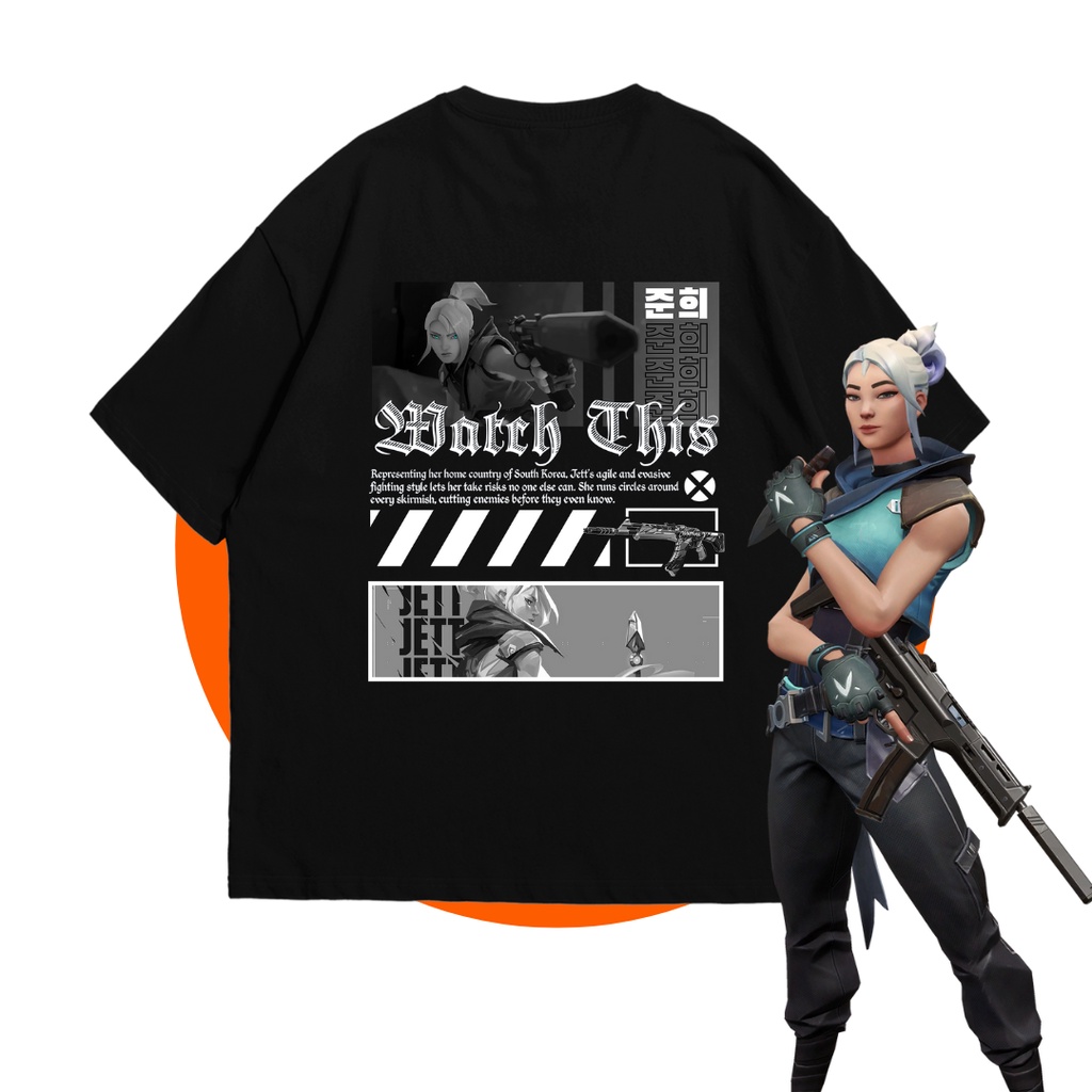Kaos Katun Oversize Desain Jett Valorant - Game Valorant